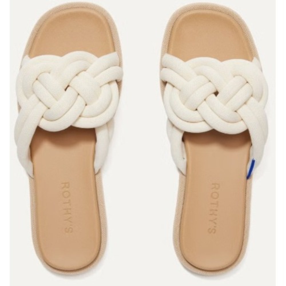 ROTHYS The Summer Sandal White Sand Knotted Slide Size 9 NEW Comfort Nautical